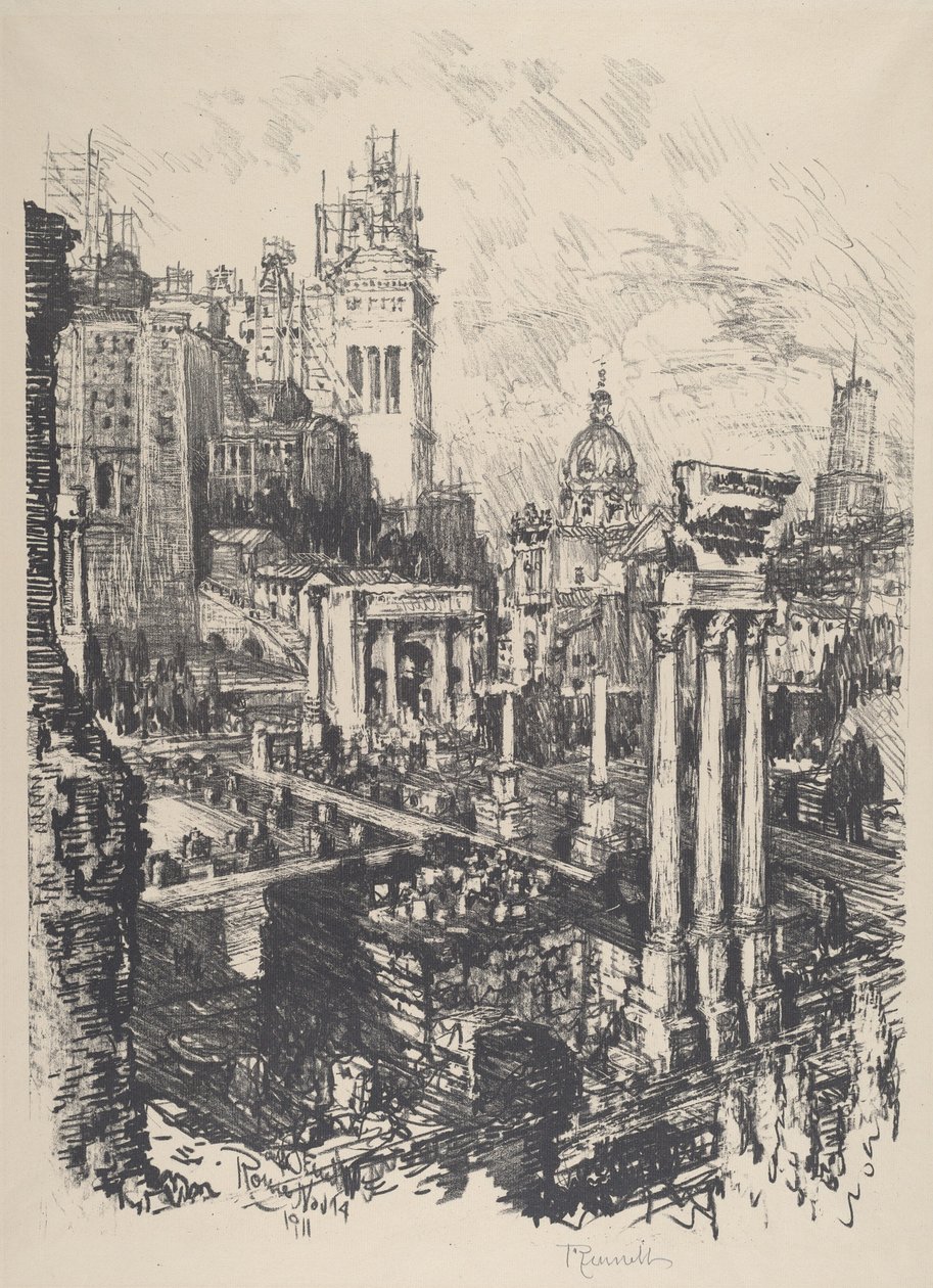 Stary i Nowy Rzym, Pomnik Wiktora Emanuela, 1911. autorstwa Joseph Pennell