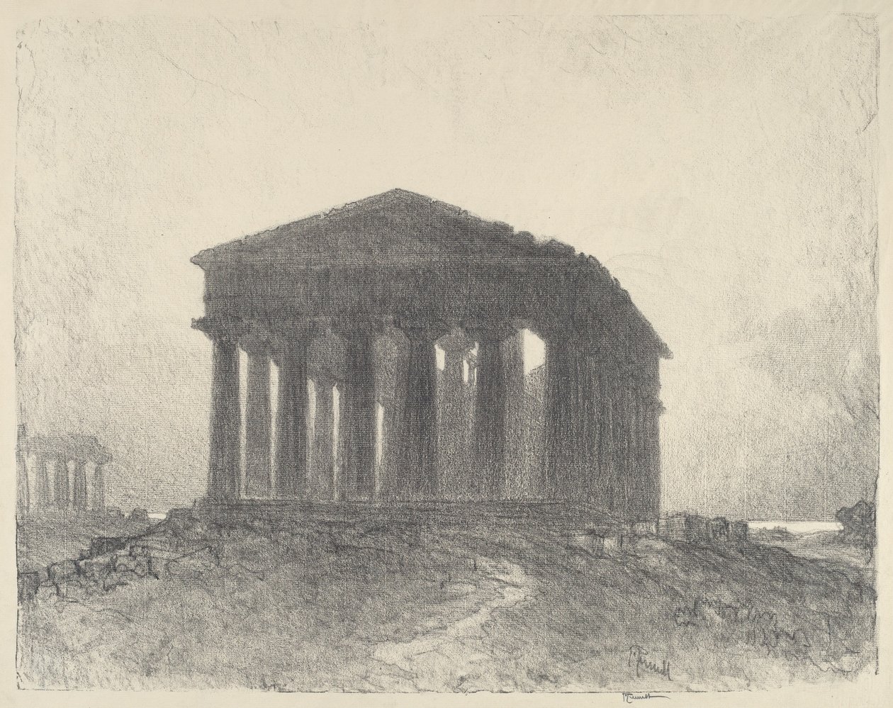 Paestum, wieczór autorstwa Joseph Pennell