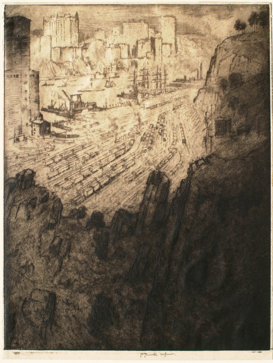 Palisades i pałace, Nowy Jork autorstwa Joseph Pennell