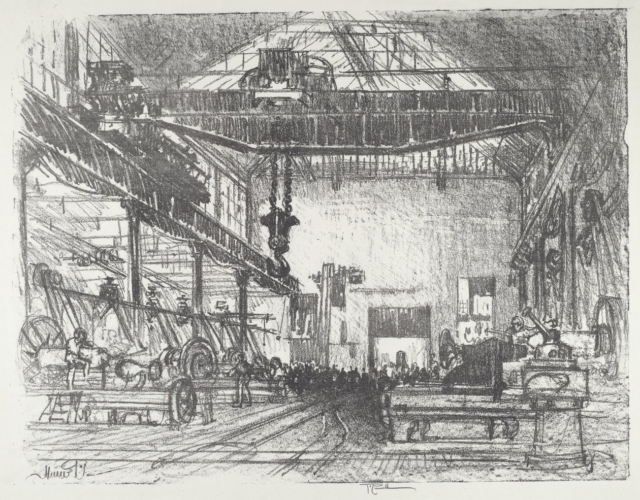 Struganie dużych muszli, 1916. autorstwa Joseph Pennell