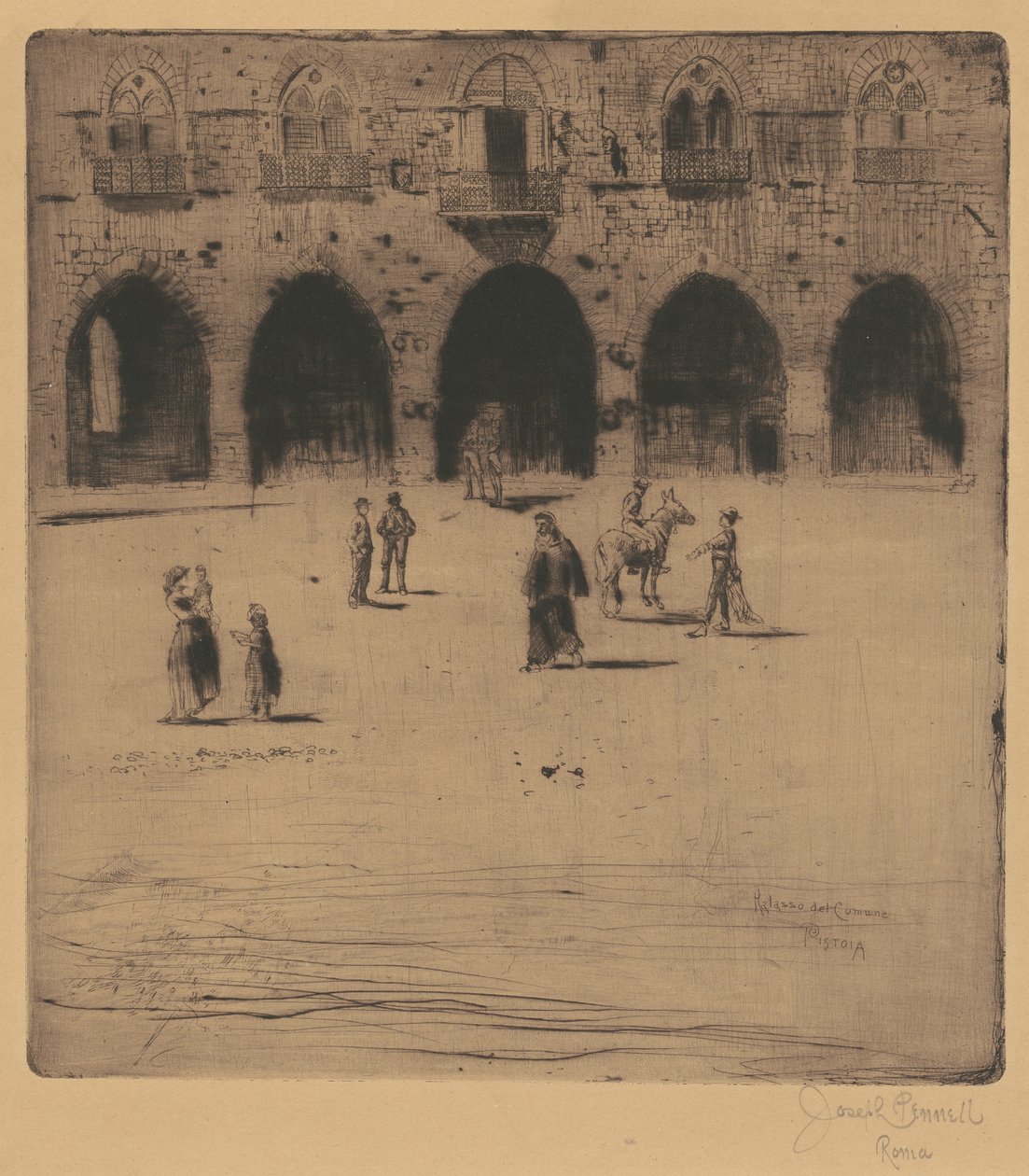 Ratusz, Pistoia, 1883. autorstwa Joseph Pennell