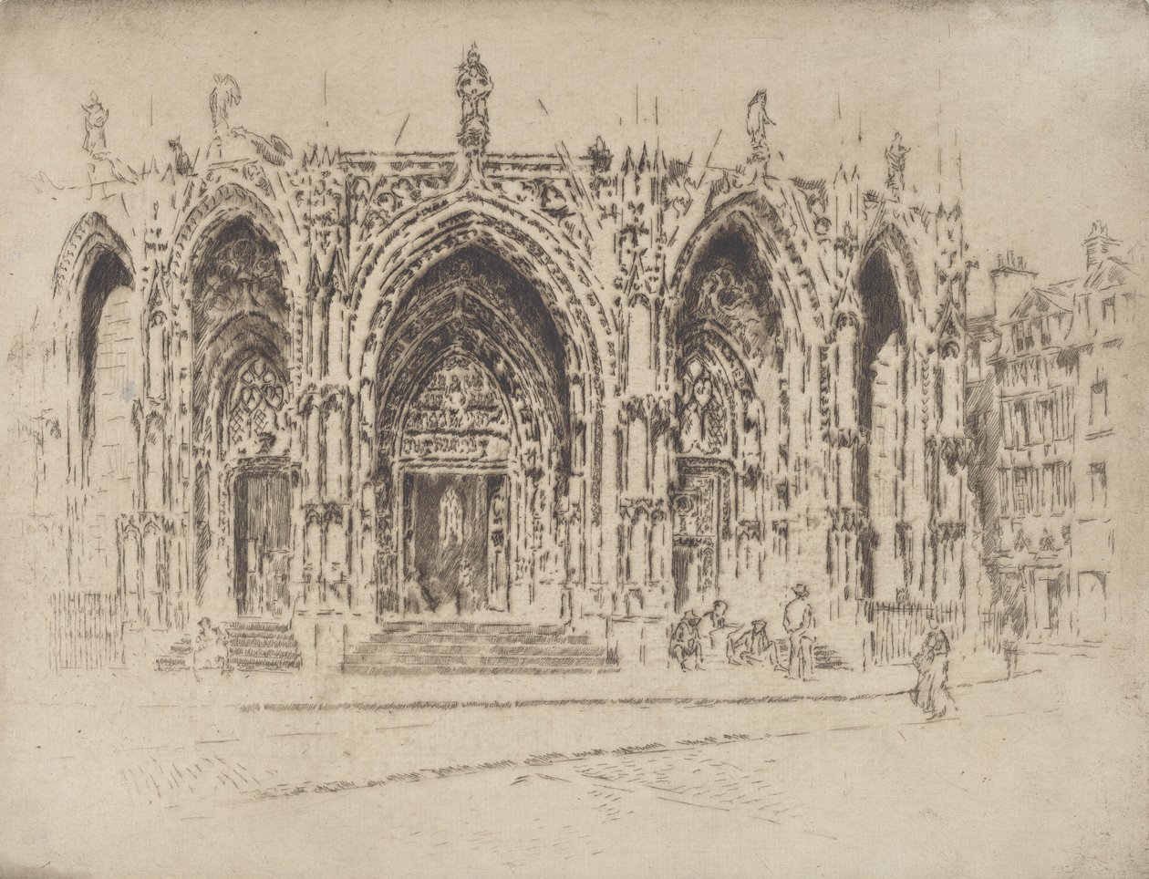 Ganek San Maclou, Rouen, 1907. autorstwa Joseph Pennell