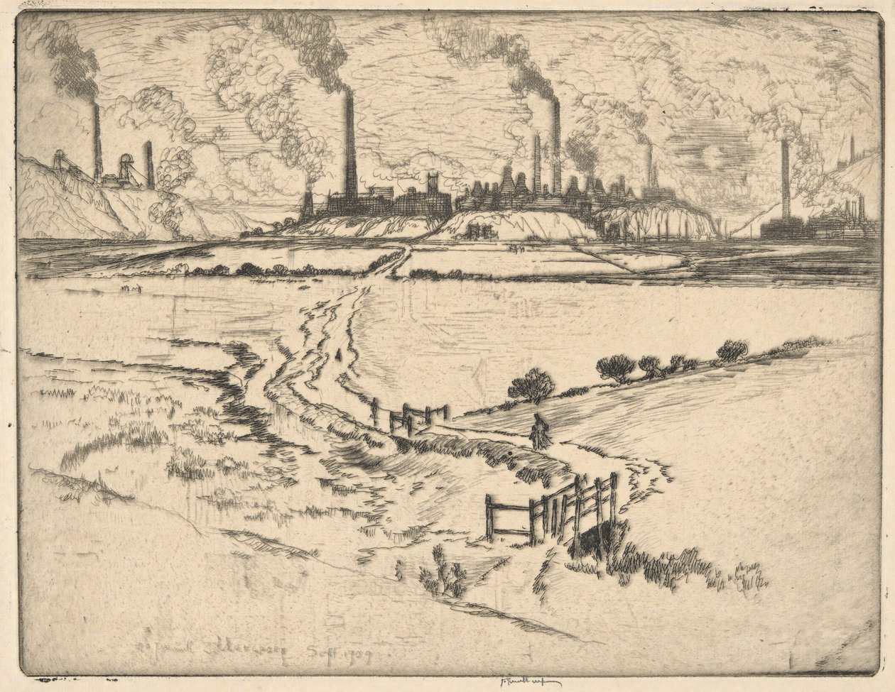 Potlands, Longport, wrzesień 1909, (Stokes?) autorstwa Joseph Pennell