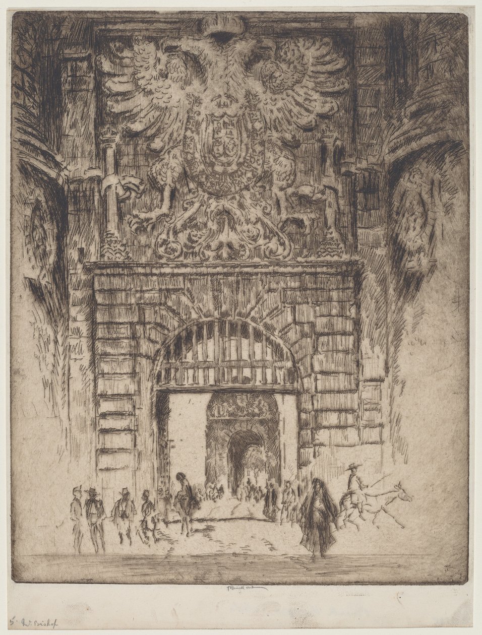 Puerta Bisagra, Brama Madrytu, Toledo autorstwa Joseph Pennell