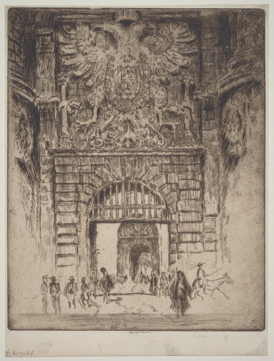 Puerta de Bisagra, Brama Madrycka, Toledo autorstwa Joseph Pennell