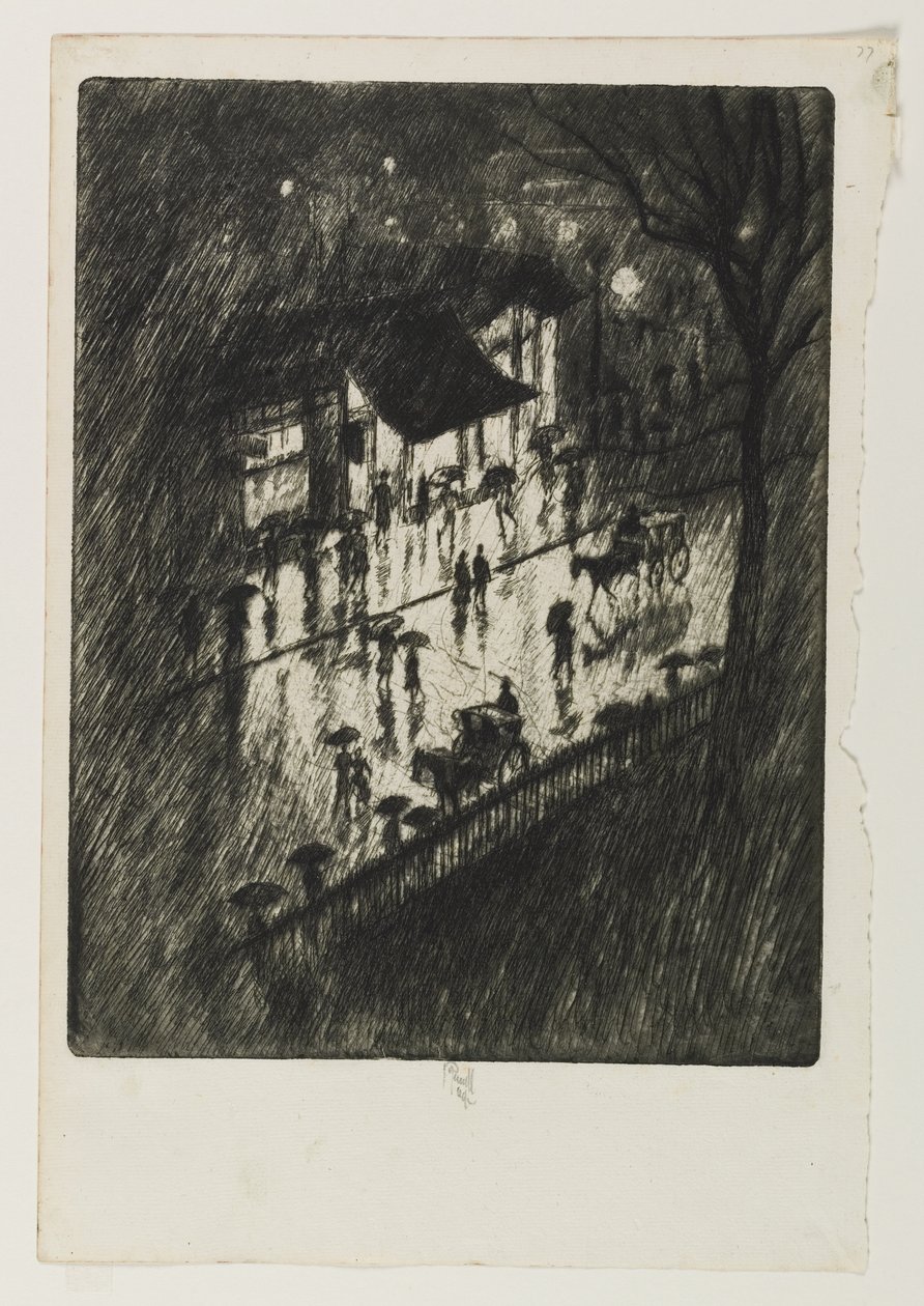 Deszczowa noc, sklepy Charing Cross, 1903 autorstwa Joseph Pennell