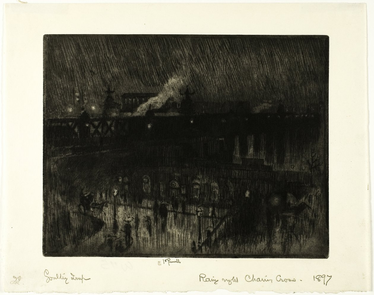 Deszczowa noc, stacja Charing Cross autorstwa Joseph Pennell