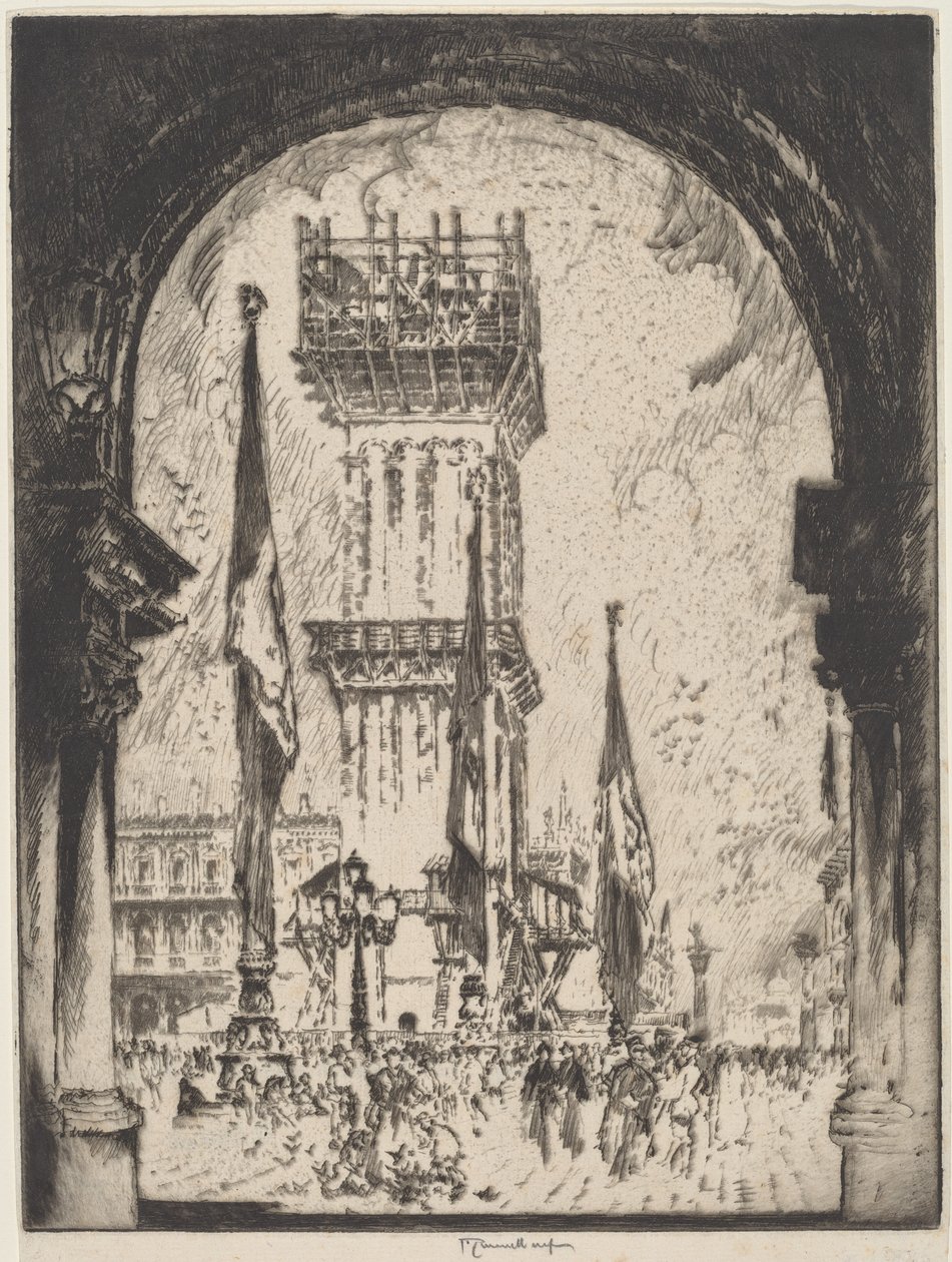 Przebudowa Campanile, Wenecja, No.I autorstwa Joseph Pennell