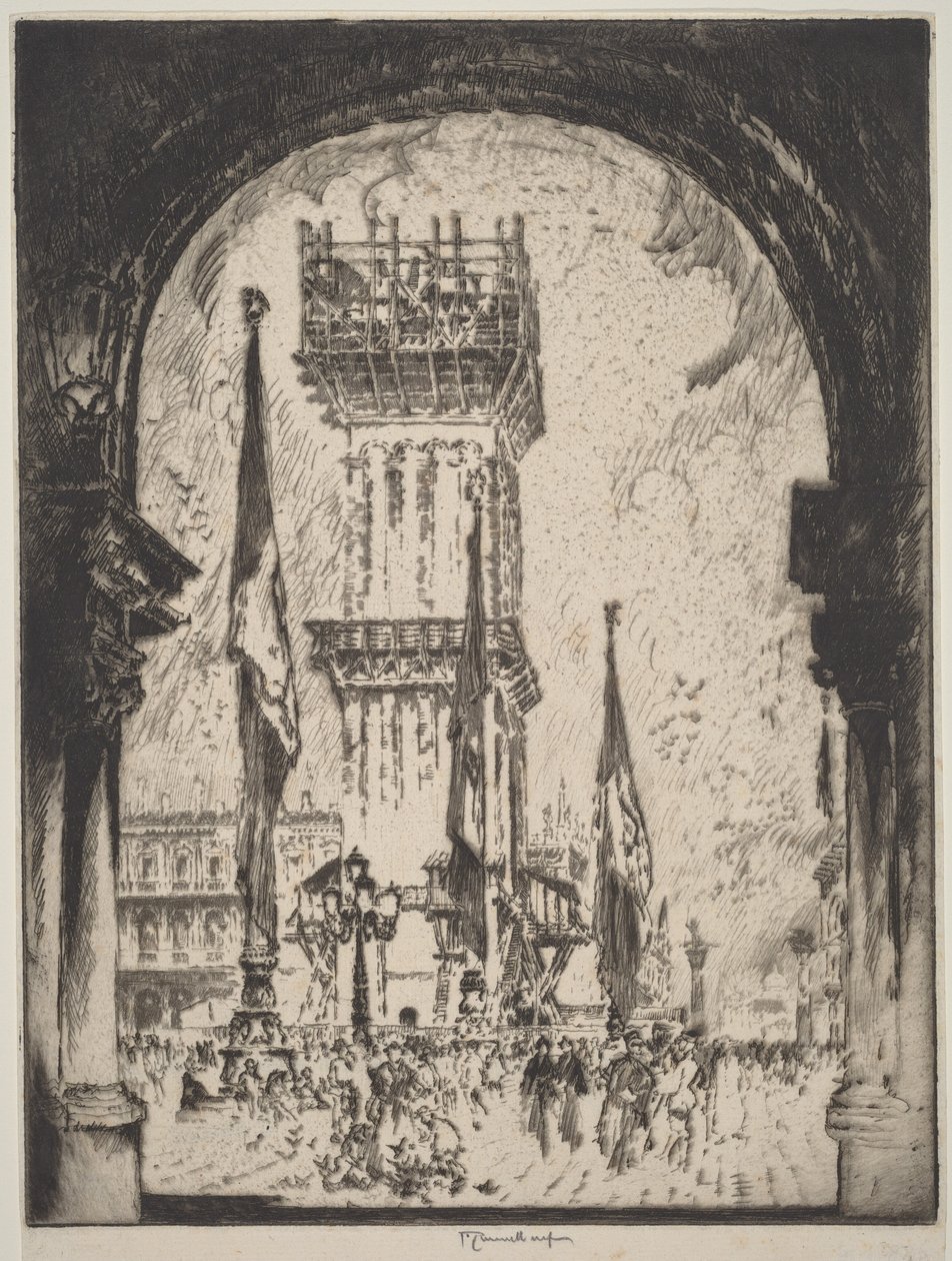 Odbudowa dzwonnicy w Wenecji, nr I autorstwa Joseph Pennell