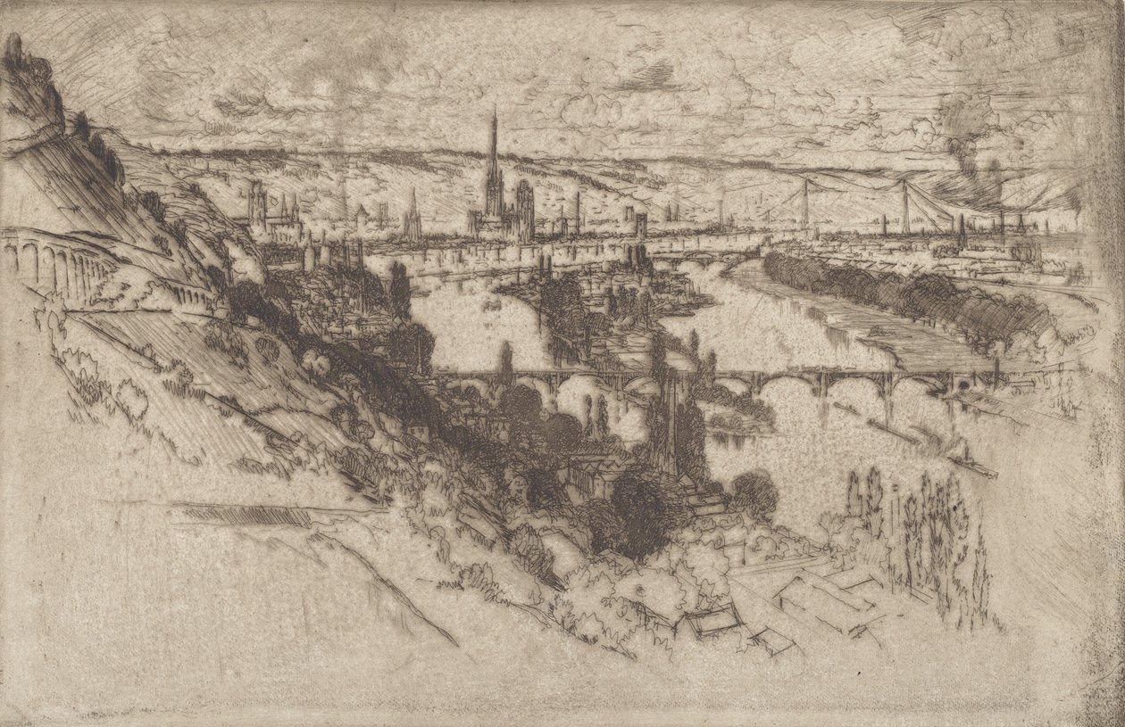Rouen, z Bon Secours, 1907. autorstwa Joseph Pennell