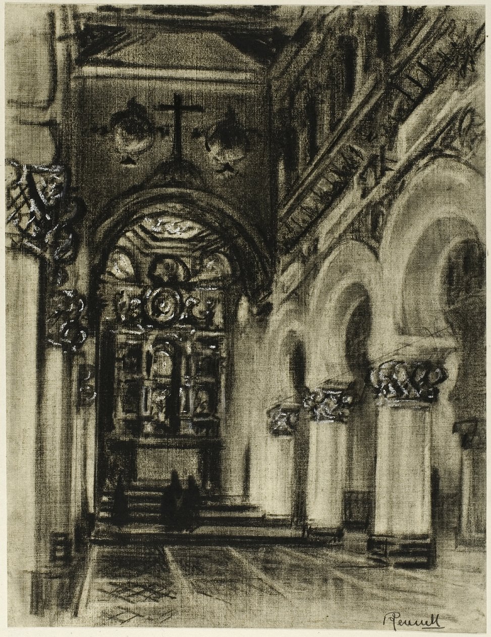 Santa Maria La Blanca, Toledo autorstwa Joseph Pennell