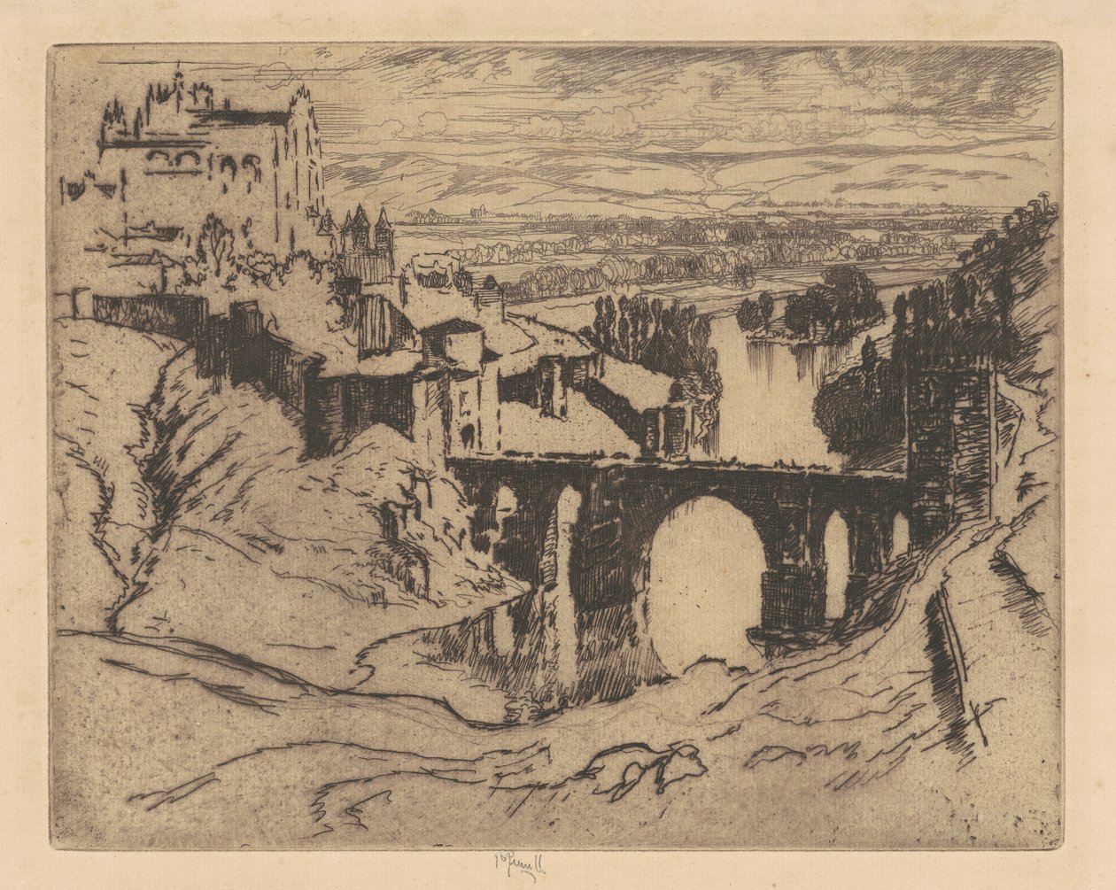 Most św. Marcina, Toledo autorstwa Joseph Pennell