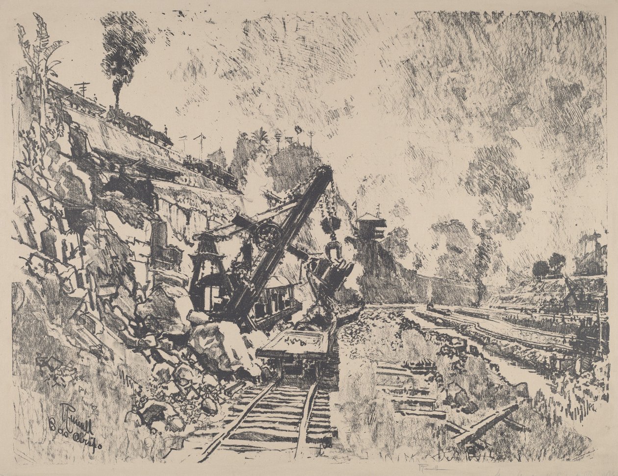 Łopata parowa w pracy w Culebra Cut autorstwa Joseph Pennell