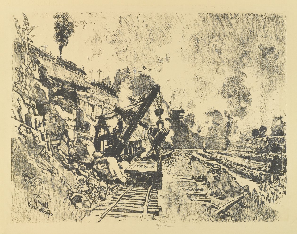 Łopata parowa w cięciu w Bas Obispo autorstwa Joseph Pennell