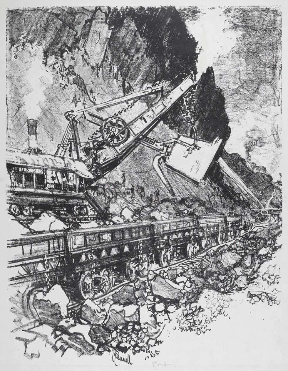 Łopata parowa w cięciu w Bas Obispo, 1912. autorstwa Joseph Pennell