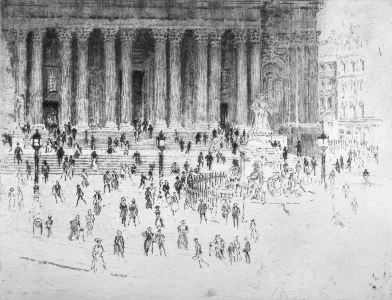 Schody przed zachodnim frontem katedry św. Pawła, City of London, 1900 autorstwa Joseph Pennell