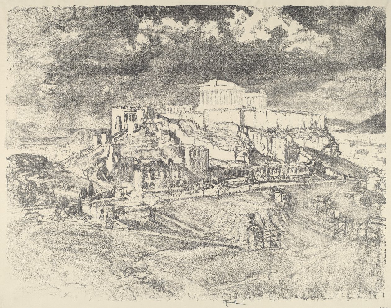 Burza za Akropolem, 1913. autorstwa Joseph Pennell