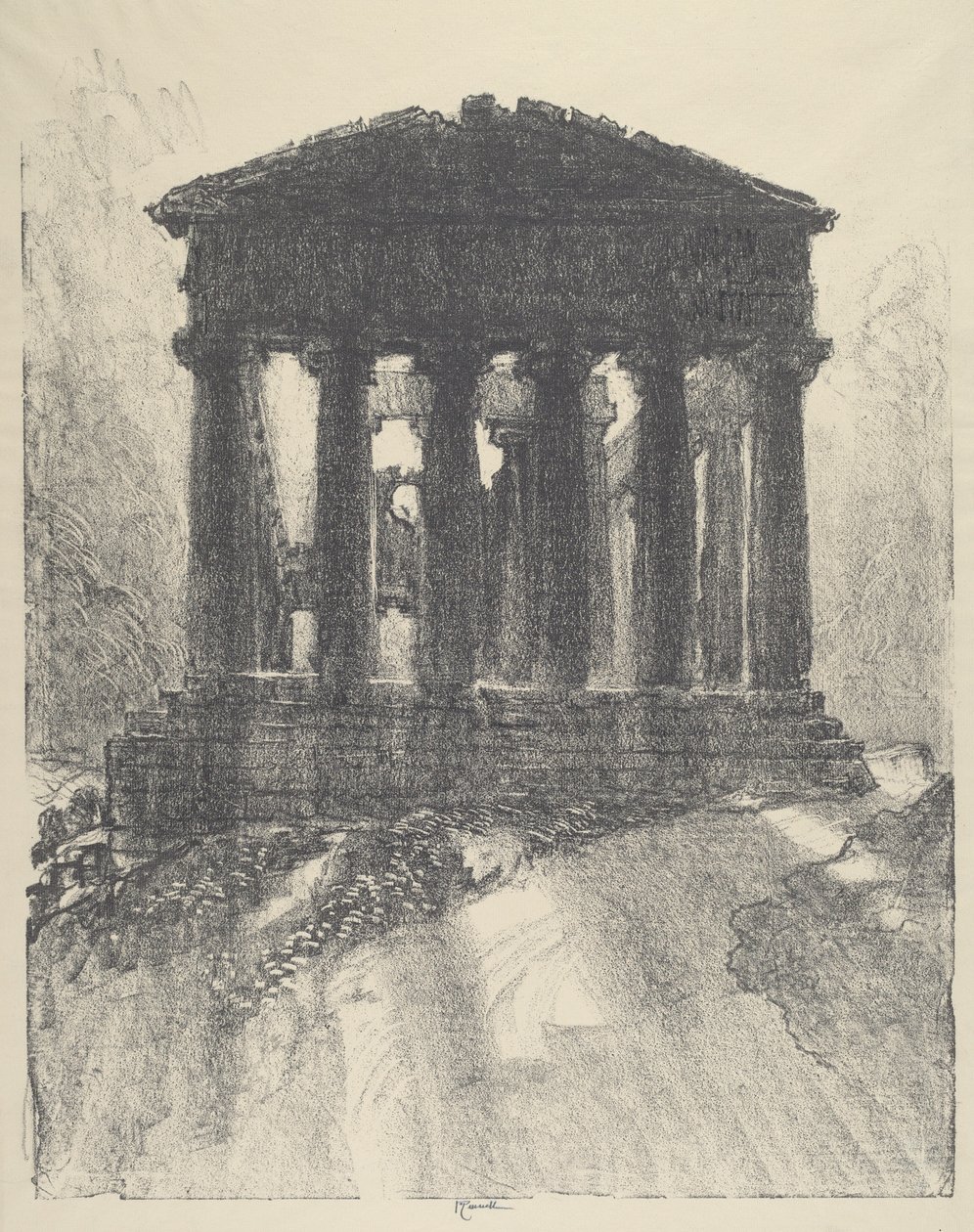 Wschód słońca za Świątynią Zgody, Girgenti, 1913. autorstwa Joseph Pennell