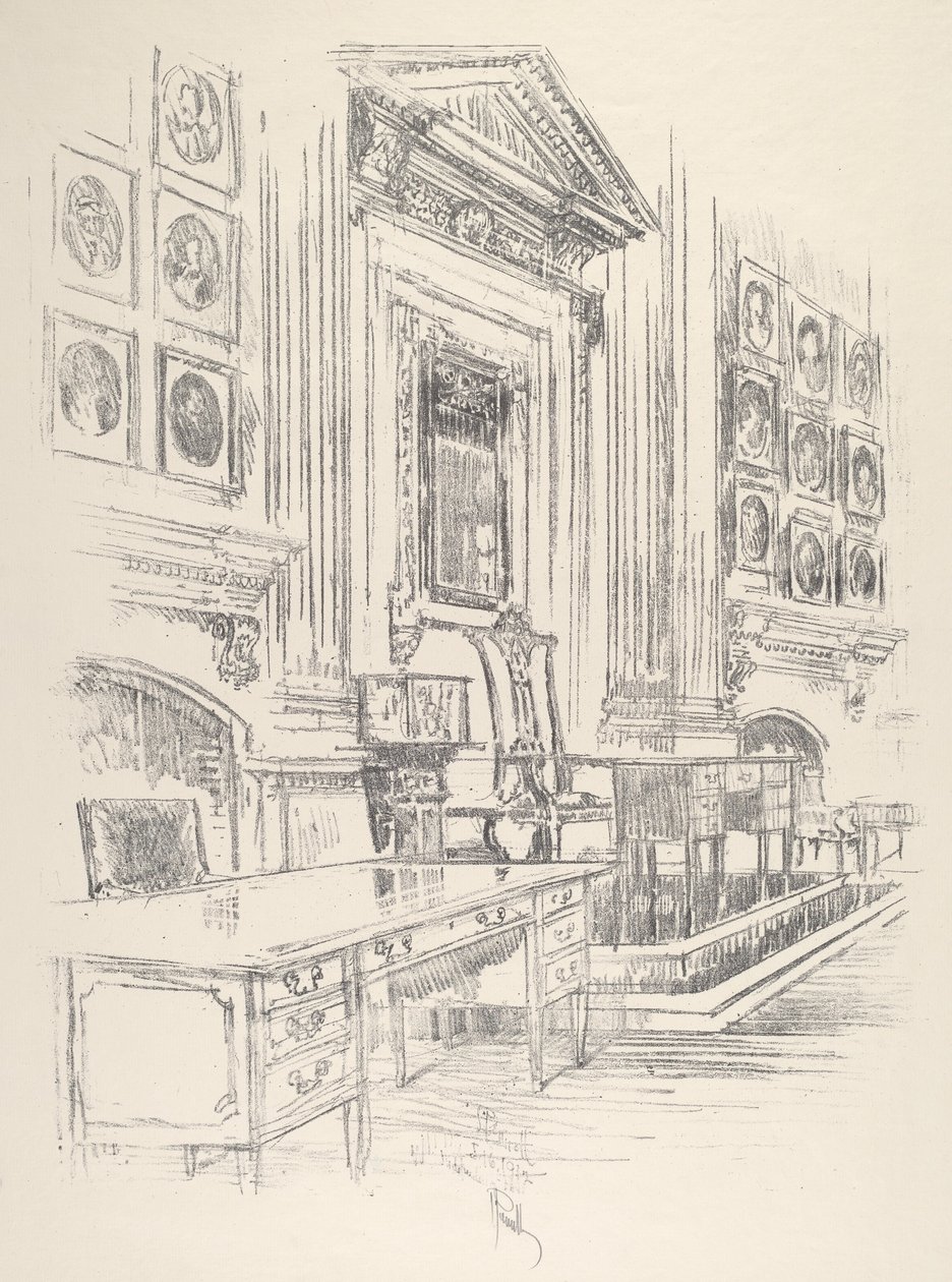 Stół i krzesło, pokój sygnatariuszy, Sala Niepodległości, 1912. autorstwa Joseph Pennell
