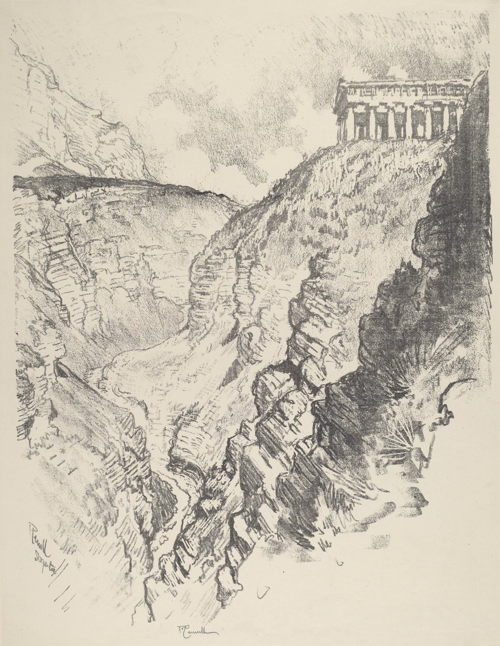Świątynia nad Kanonem, Segesta, 1913. autorstwa Joseph Pennell