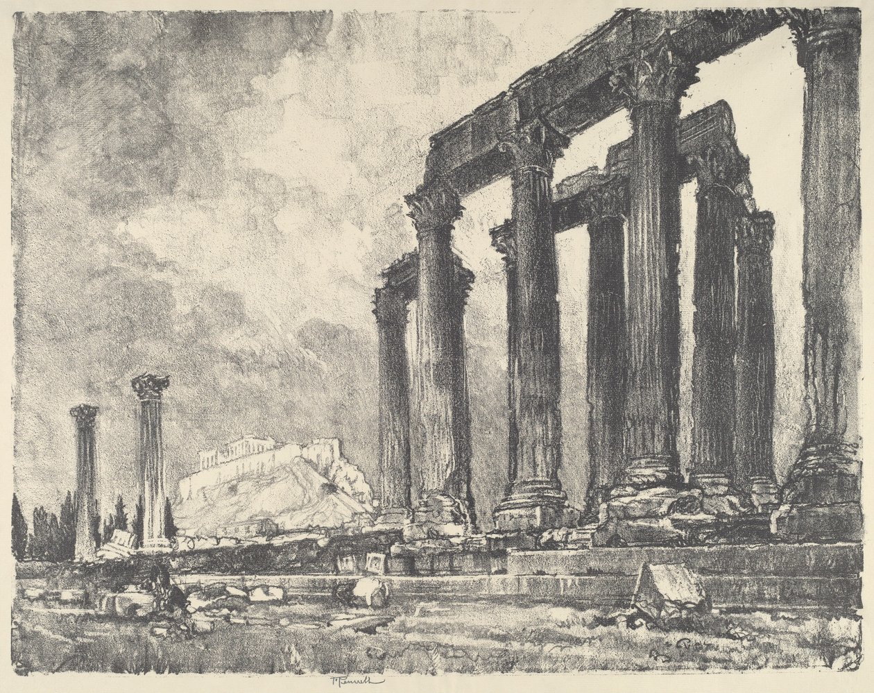 Akropol ze Świątyni Jowisza, Ateny, 1913. autorstwa Joseph Pennell