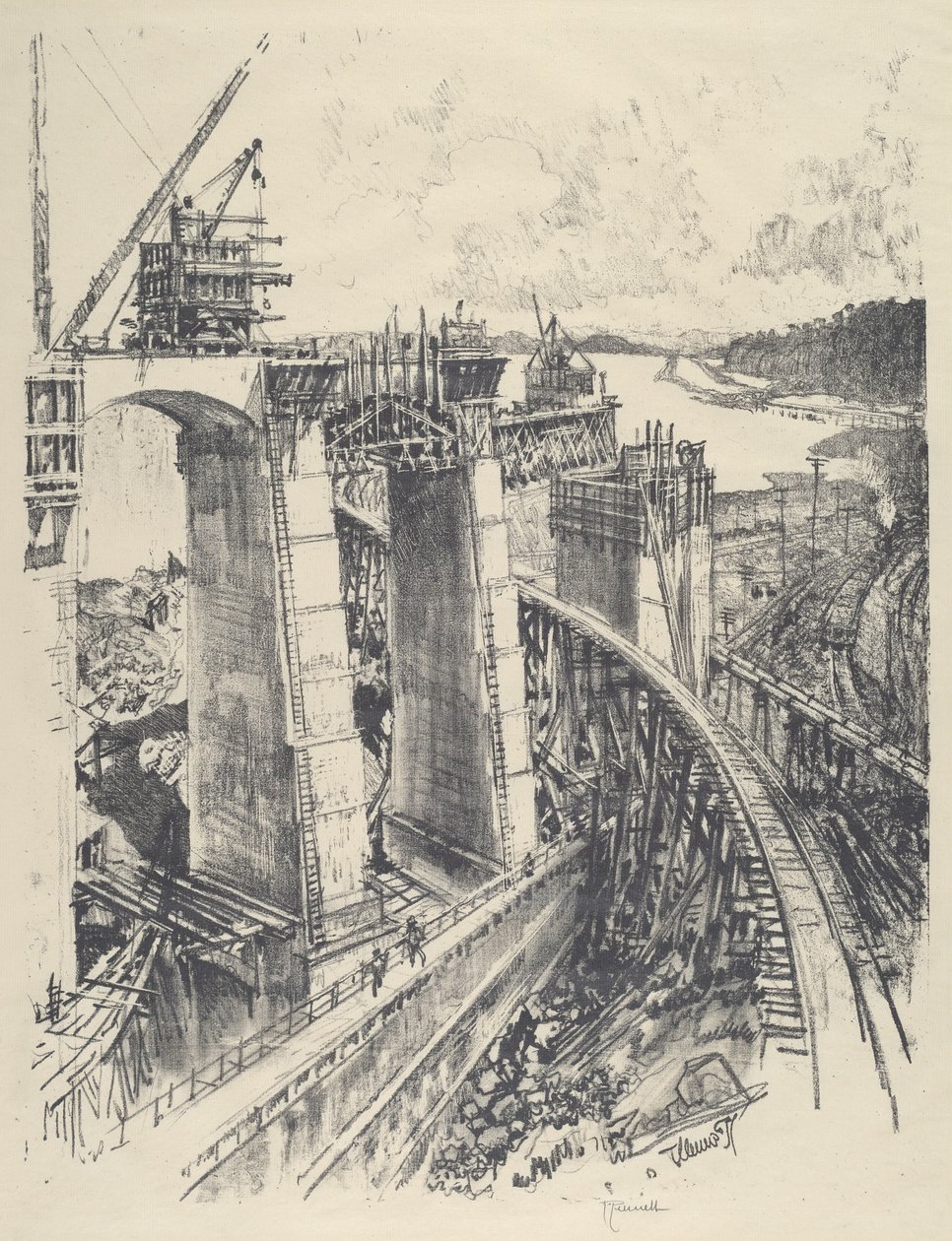 Podejście do śluzy Gatun autorstwa Joseph Pennell