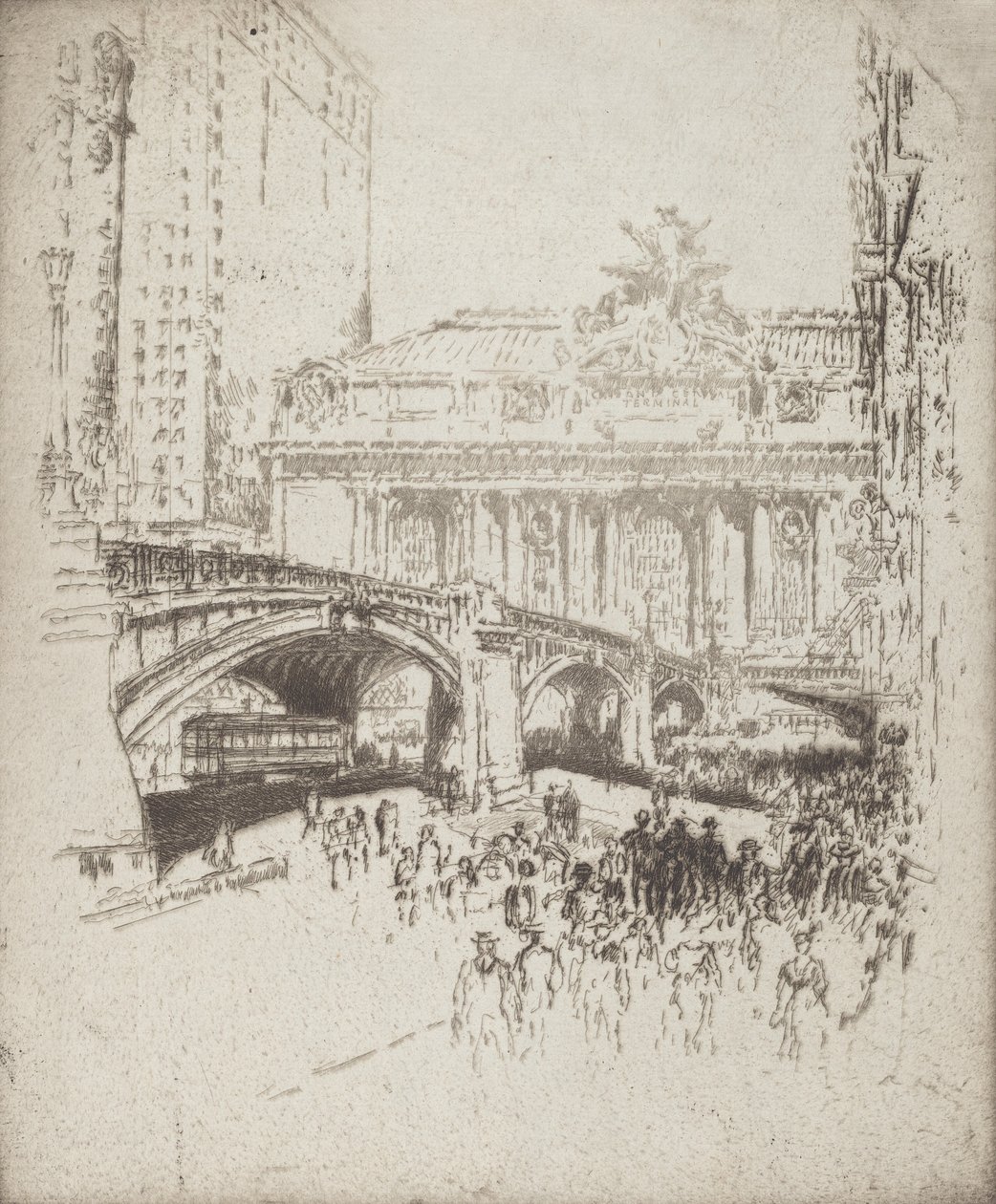 Podejście do Grand Central, Nowy Jork, 1919. autorstwa Joseph Pennell