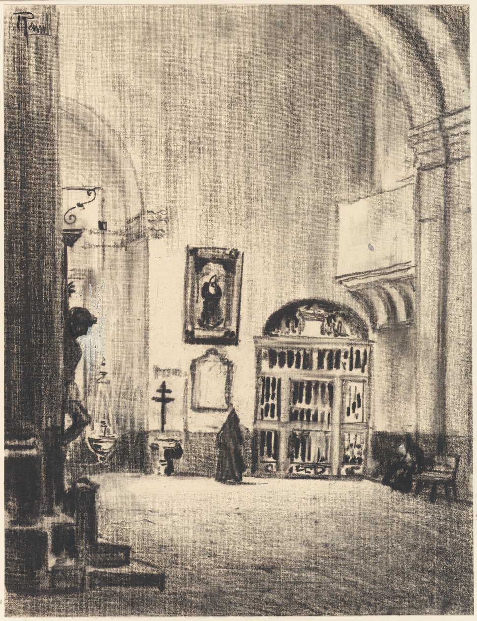 Chrzcielnica Cervantesa, Santa Maria la Mayor, Alcalá autorstwa Joseph Pennell