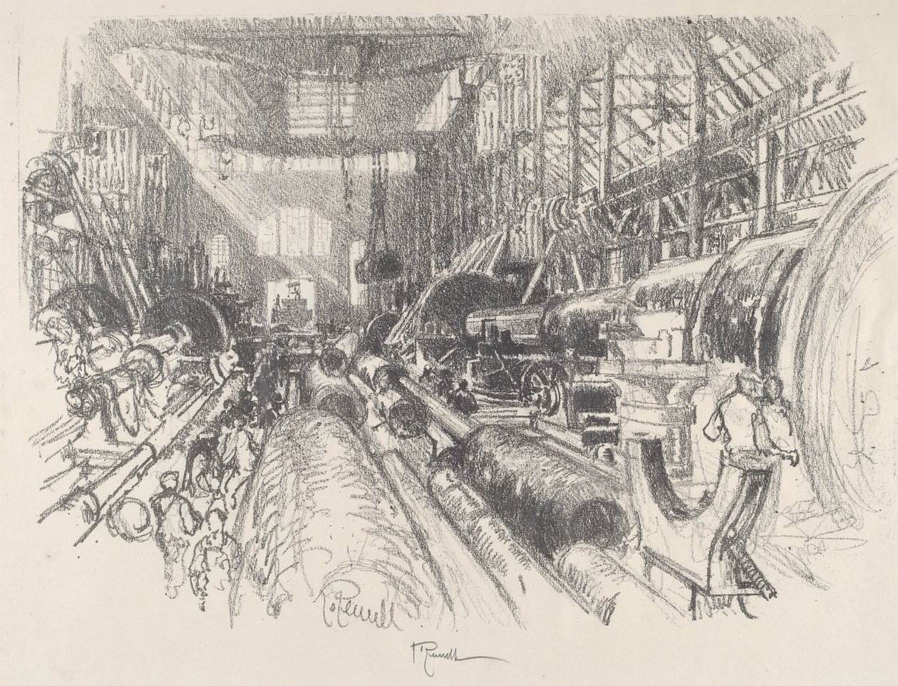 Największa tokarka na świecie, 1917. autorstwa Joseph Pennell