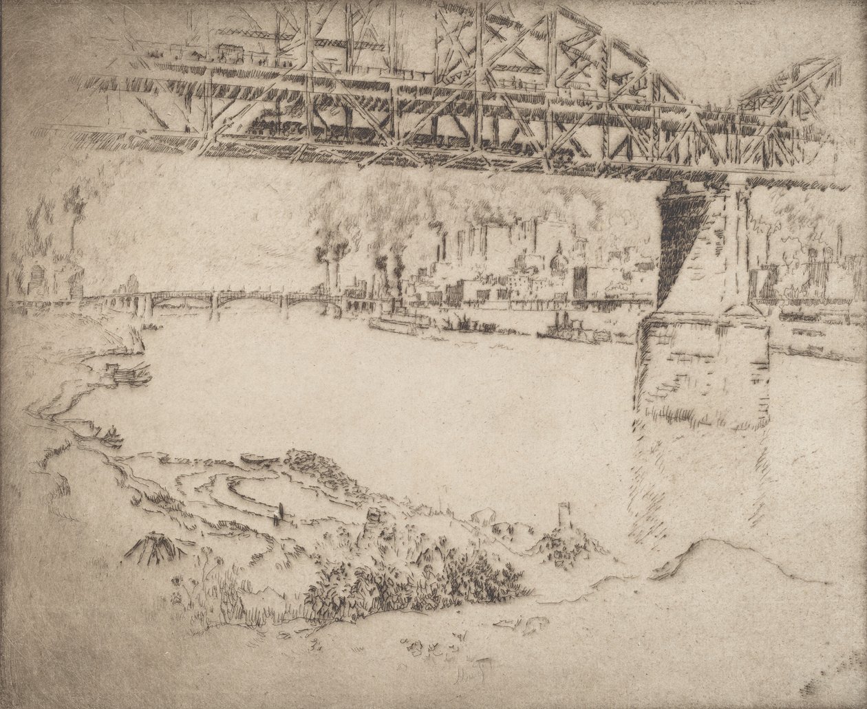 Most miejski, St. Louis, 1919. autorstwa Joseph Pennell