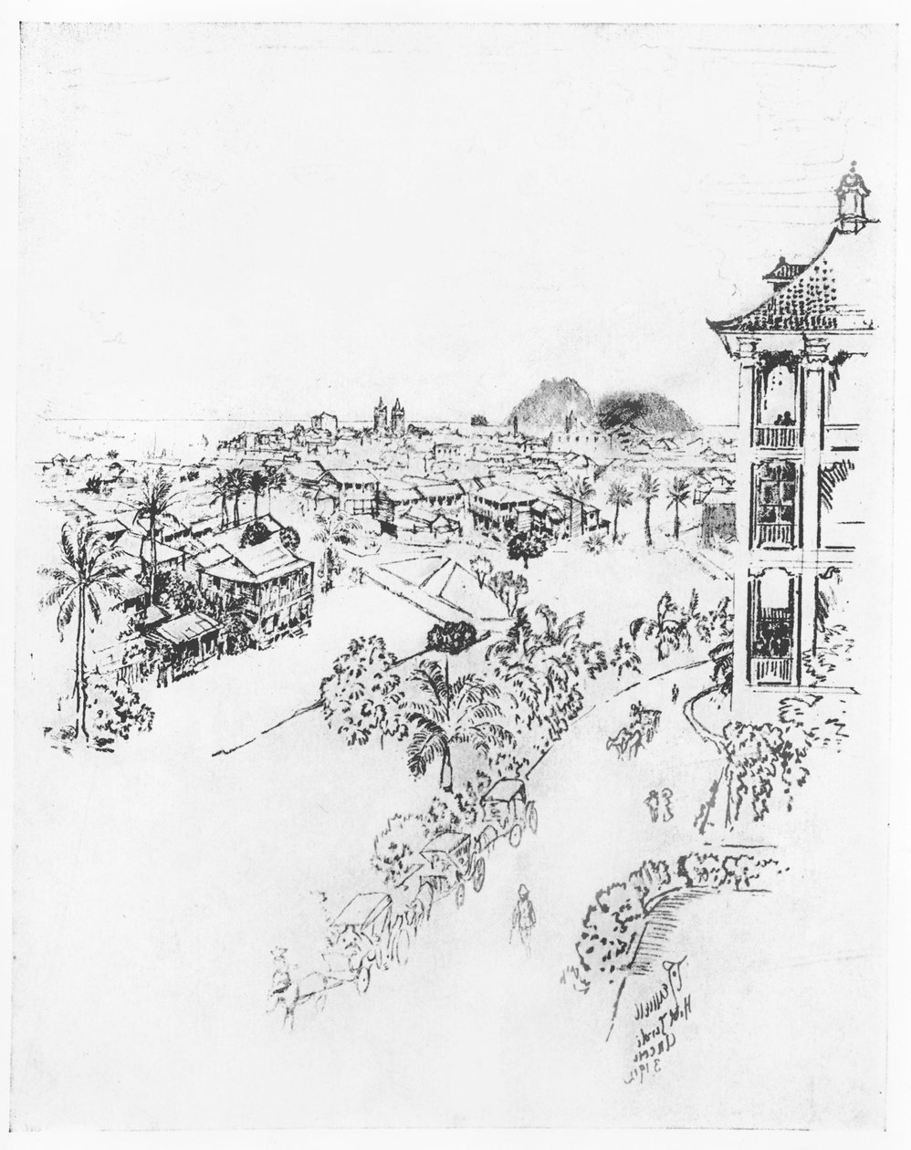 Miasto Panama z hotelu Tivoli, Ancon, z „Kanału Panamskiego” Josepha Pennella, 1912 (węgiel na papierze) autorstwa Joseph Pennell