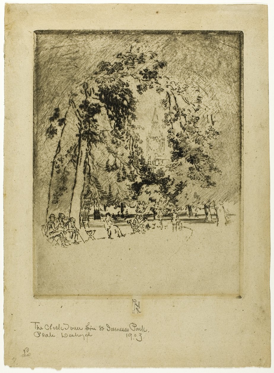 Wieża zegarowa, od St. James Park autorstwa Joseph Pennell