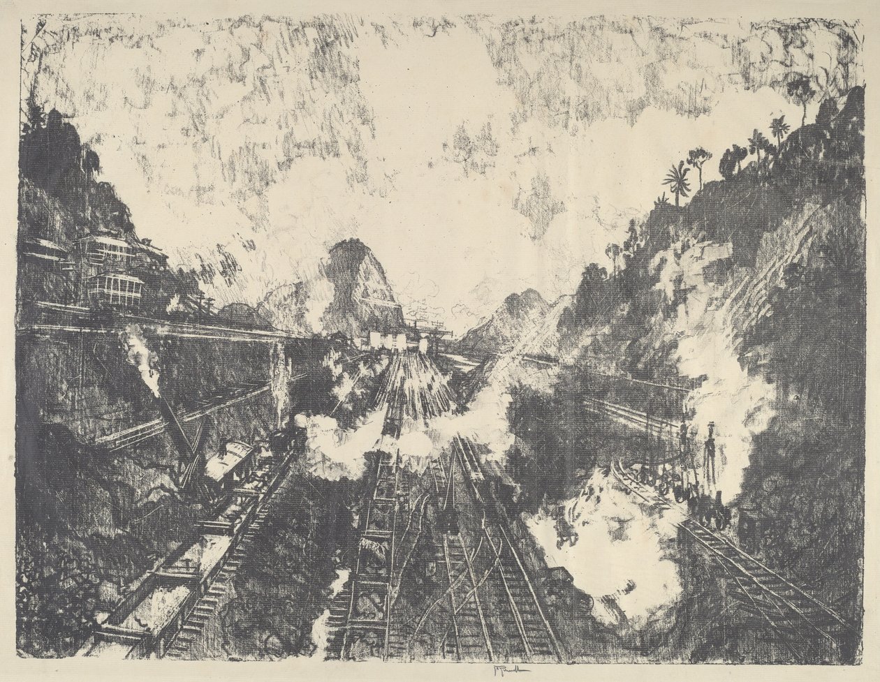 Cięcie, patrząc w stronę Ancon Hill, 1912. autorstwa Joseph Pennell