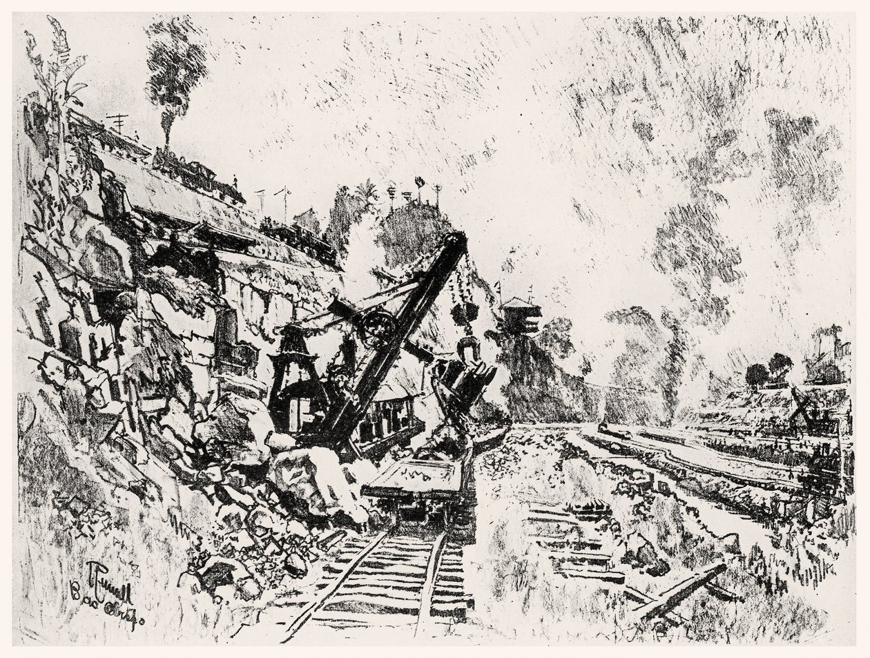 The Cut at Bas Obispo, płyta XI z Kanału Panamskiego autorstwa Josepha Pennella, 1912 (węgiel na papierze) autorstwa Joseph Pennell