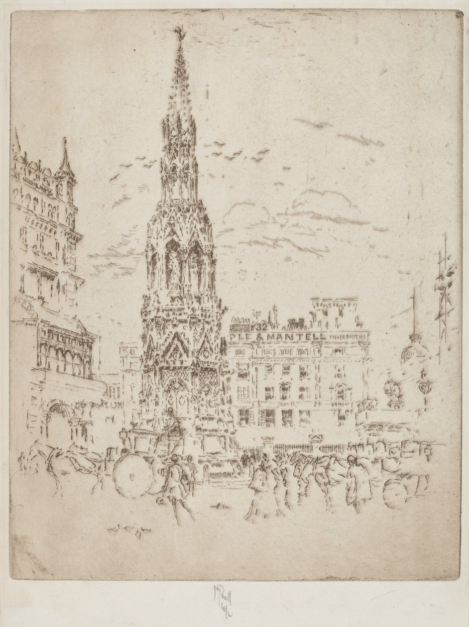 Elinor Cross, przed dworcem kolejowym Charing Cross autorstwa Joseph Pennell