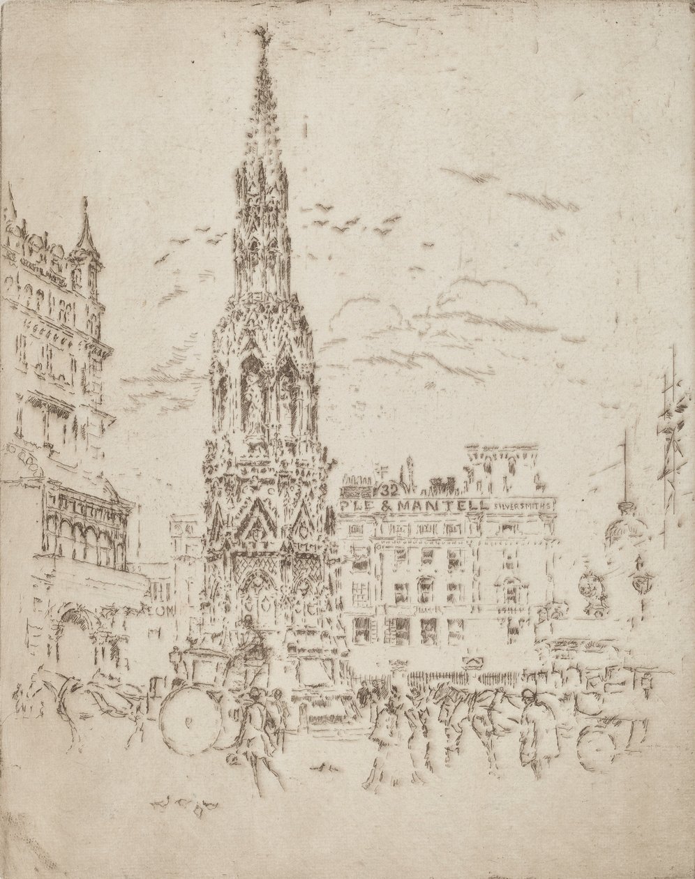 Krzyż Elinor, przed dworcem kolejowym Charing Cross, 1906. autorstwa Joseph Pennell