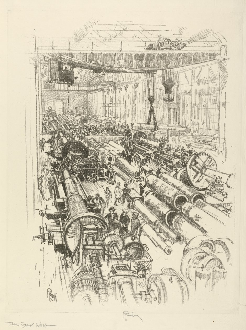 Angielska seria wojenna: W.441. Sklep z bronią, 1916 autorstwa Joseph Pennell