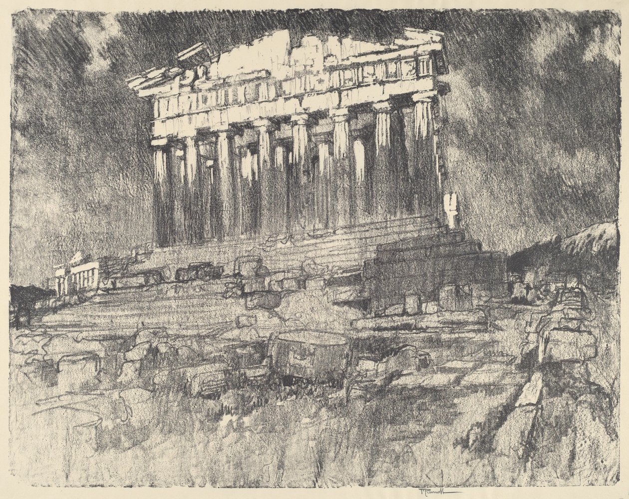 Fasada Partenonu, Zachód słońca, 1913. autorstwa Joseph Pennell