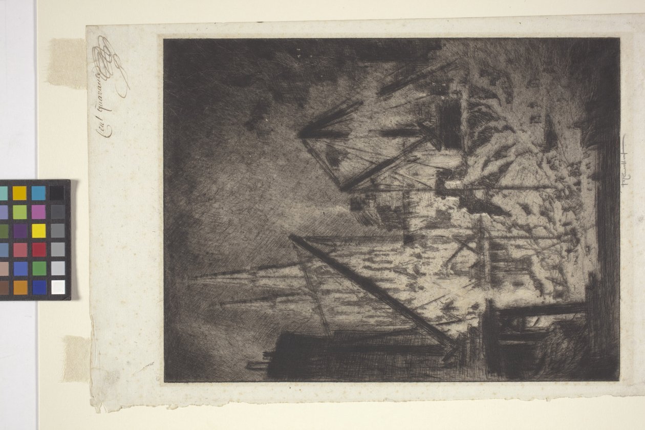 Fundamenty katedry (akwaforta i sucha igła) autorstwa Joseph Pennell