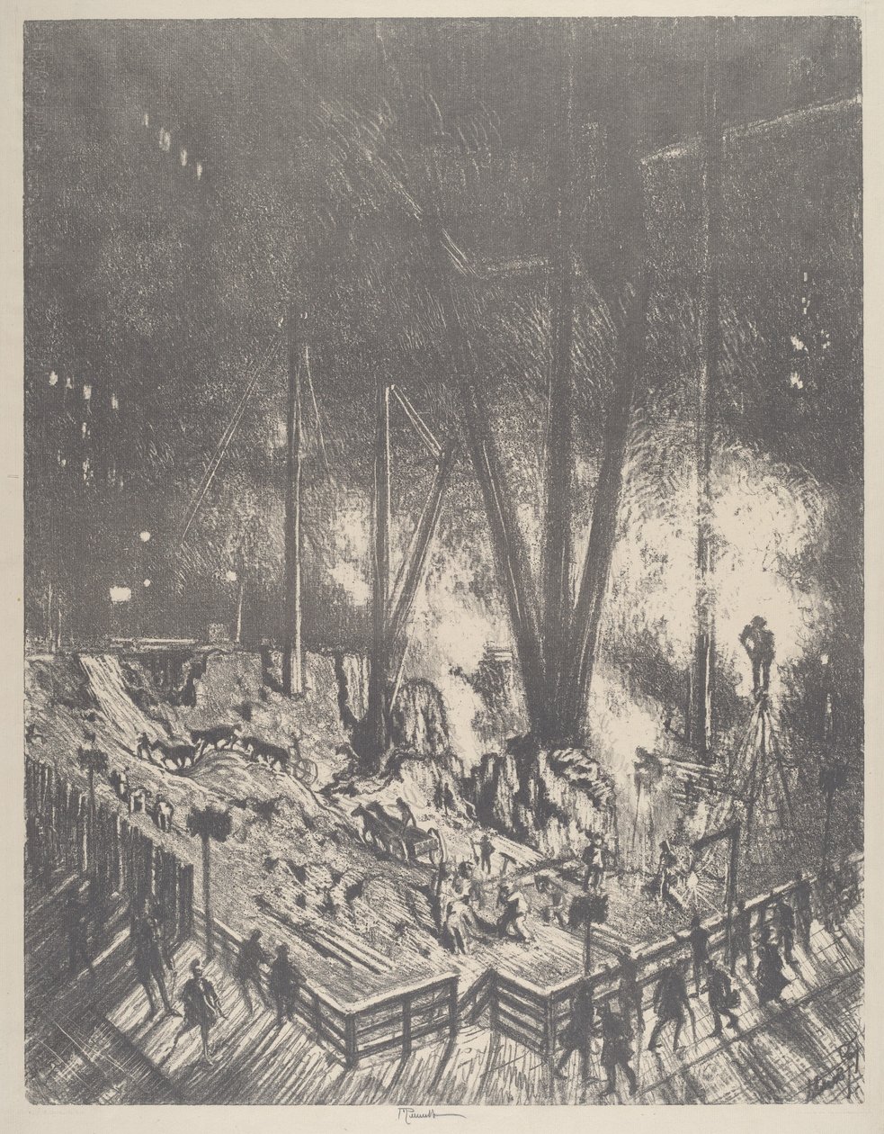 Fundamenty, budowa wieżowca, 1910. autorstwa Joseph Pennell