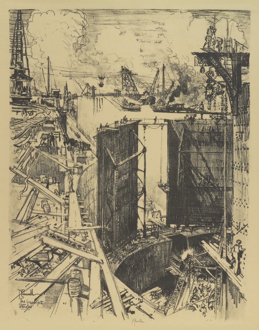 Brama Strażnicza, śluza Gatun, 1912 autorstwa Joseph Pennell