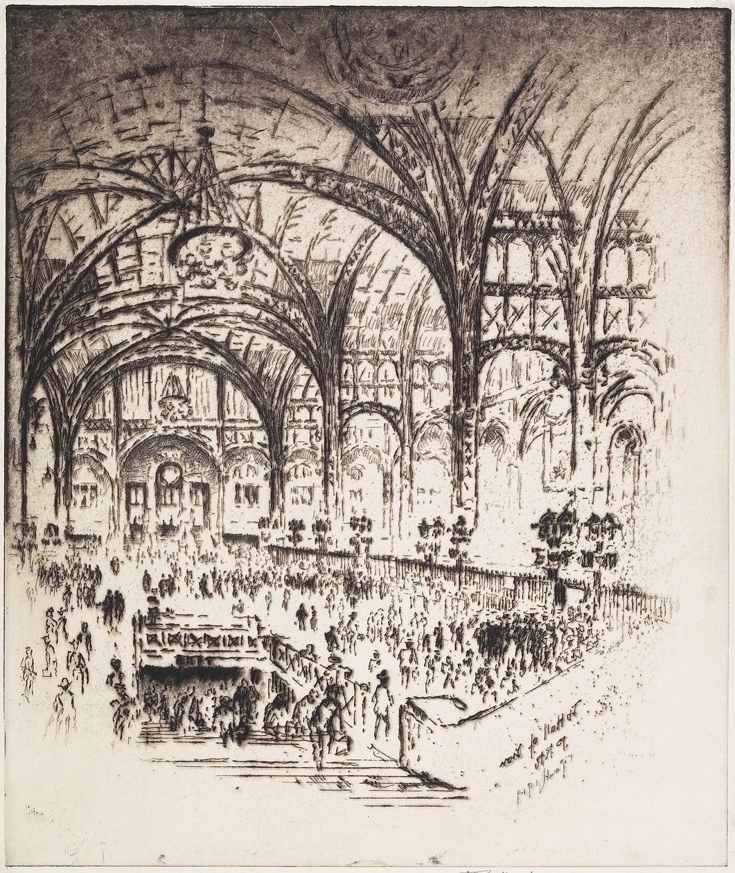 Hall of Iron, Pennsylvania Station, Nowy Jork, 1919 r. autorstwa Joseph Pennell