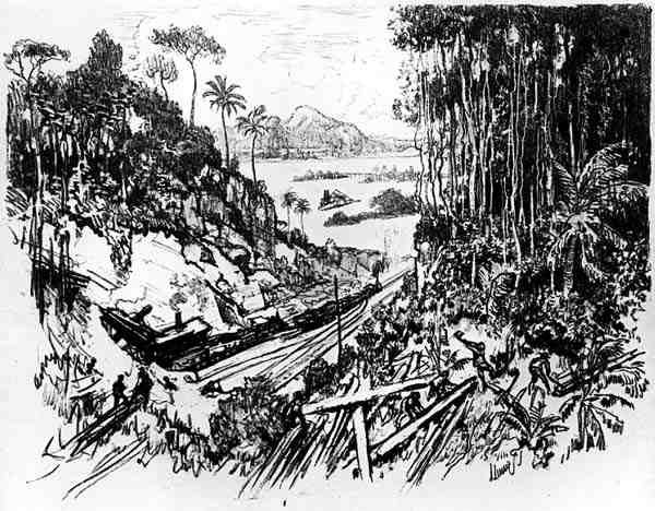 The Jungle: The Old Railway, płyta VIII z Kanału Panamskiego autorstwa Josepha Pennella, 1912 (węgiel na papierze) autorstwa Joseph Pennell