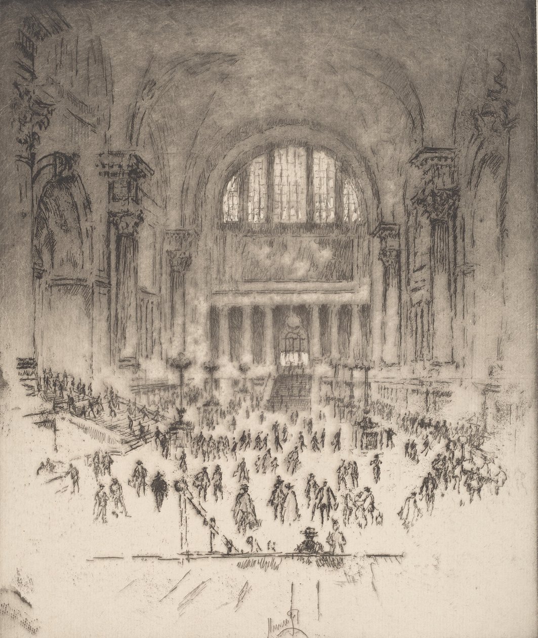 Marble Hall, Pennsylvania Station, Nowy Jork, 1919. autorstwa Joseph Pennell