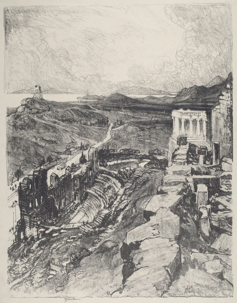 Odeon, Ateny autorstwa Joseph Pennell