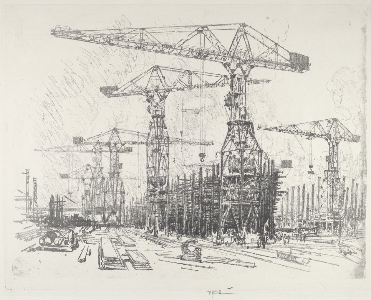Stara Stocznia, 1916. autorstwa Joseph Pennell
