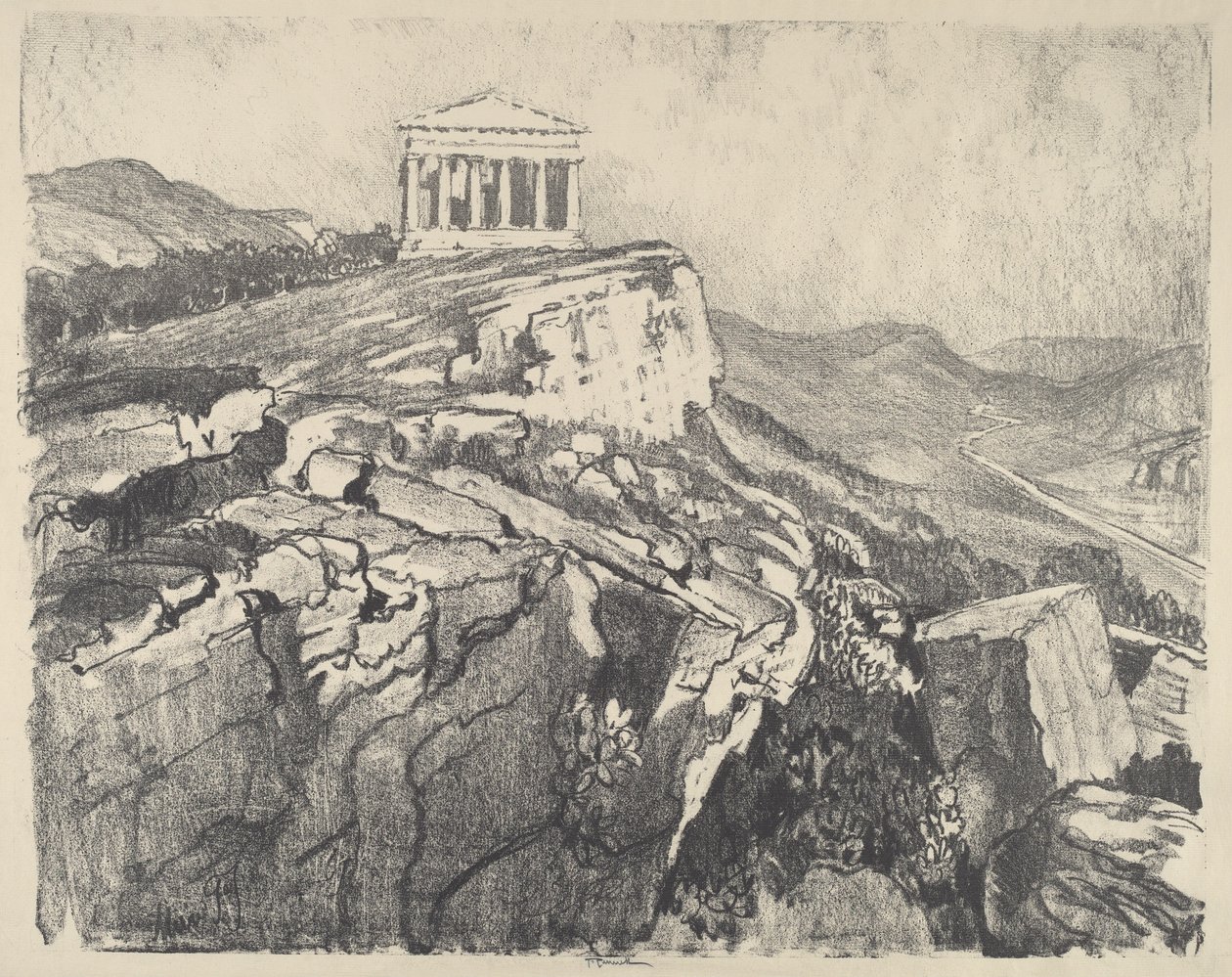 Świątynia Zgody na ścianie, Girgenti, 1913. autorstwa Joseph Pennell