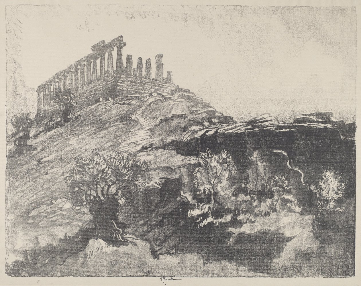 Świątynia Zgody na ścianie, Girgenti, 1913. autorstwa Joseph Pennell