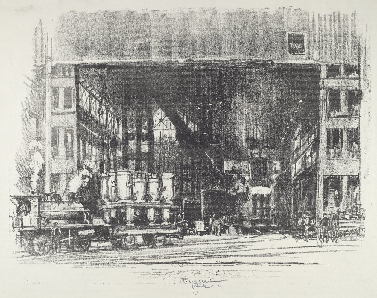 Urny, rzucanie dużych muszli, 1916. autorstwa Joseph Pennell