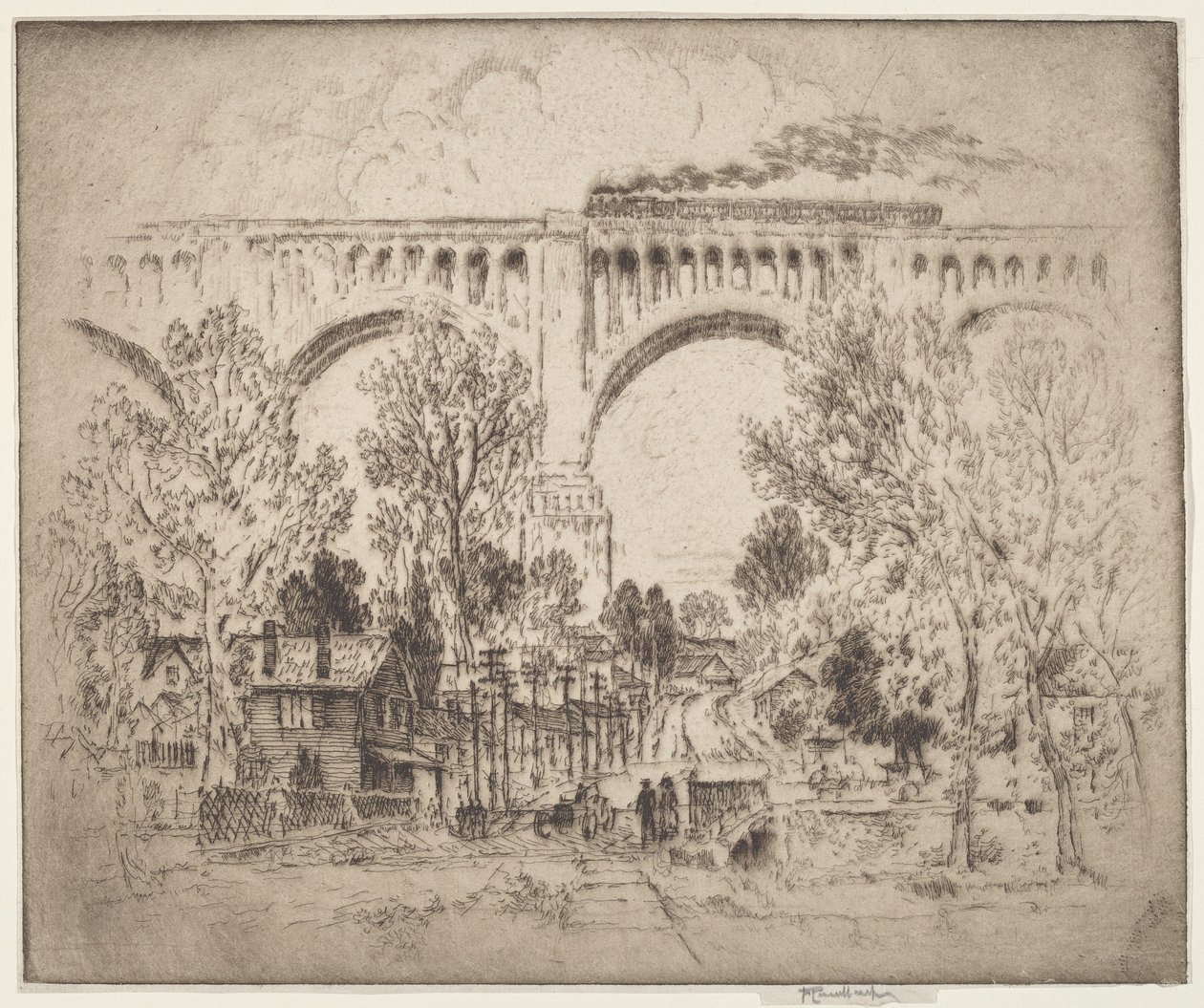 Wiadukt, D., L. & W. w Nicholson, Pa. autorstwa Joseph Pennell